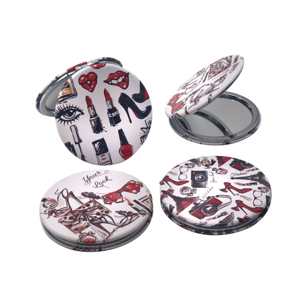 Дзеркало №А025-301-1 скл. двостор. 1шт у кл. 4рис косметики коло. 7см 50шт в упаковку (300)