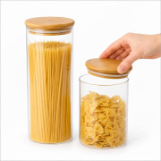 Банка для сипучих продуктів скляна кругла з бамбук. кришкою (10*20)см №СН-39-3 (50) Банка для сипучих продуктів скляна кругла з бамбук. кришкою (10*20)см №СН-39-3 (50)