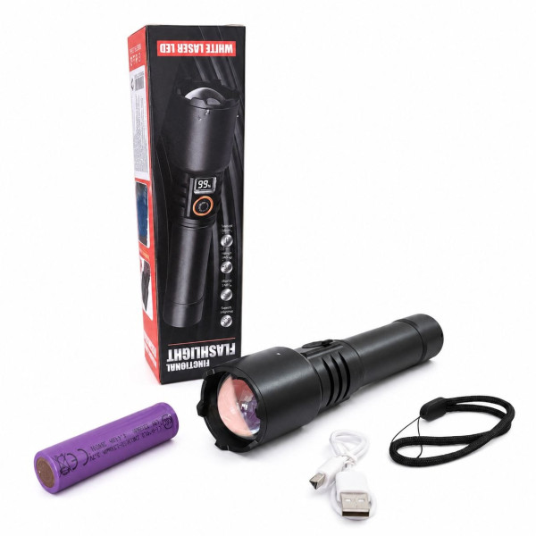 Ліхтар ручний алюмін. акумуляторний чорний кол. (3.9*16.3)см з USB шнуром №1138 (100)