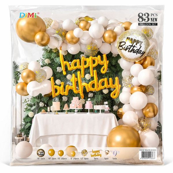 Набір кульок 83 предм. для прикрас. у беж. та бел.тонах з надп. "Happy Birthday" №CO-U1212 (100) Набір кульок 83 предм. для прикрас. у беж. та бел.тонах з надп. "Happy Birthday" №CO-U1212 (100)