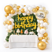 Набір кульок 83 предм. для прикрас. у беж. та бел.тонах з надп. "Happy Birthday" №CO-U1212 (100)