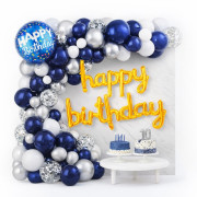 Набір кульок 83 предм. для прикрас. у син.сріб. та біл.тонах з надп."Happy Birthday" №CO-U1215 (100) Набір кульок 83 предм. для прикрас. у син.сріб. та біл.тонах з надп."Happy Birthday" №CO-U1215 (100)