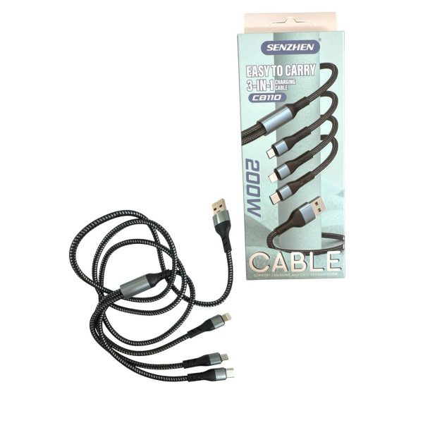 Зарядний шнур 3 в 1 (lightning+type C+ micro USB) бум. кор. 10шт в упак. №СВ110 (360)