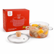 Каструля скляна з 2 ручками та кришкою (дерев. ручка), 1.8 л, № СН-36 (24) Каструля скляна з 2 ручками та кришкою (дерев. ручка), 1.8 л, № СН-36 (24)