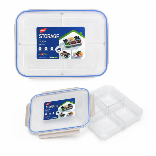 Контейнер для продуктів пл. прозр. прямокут. 4розділа (23.5*17*6)см у кл. №7733 (72)