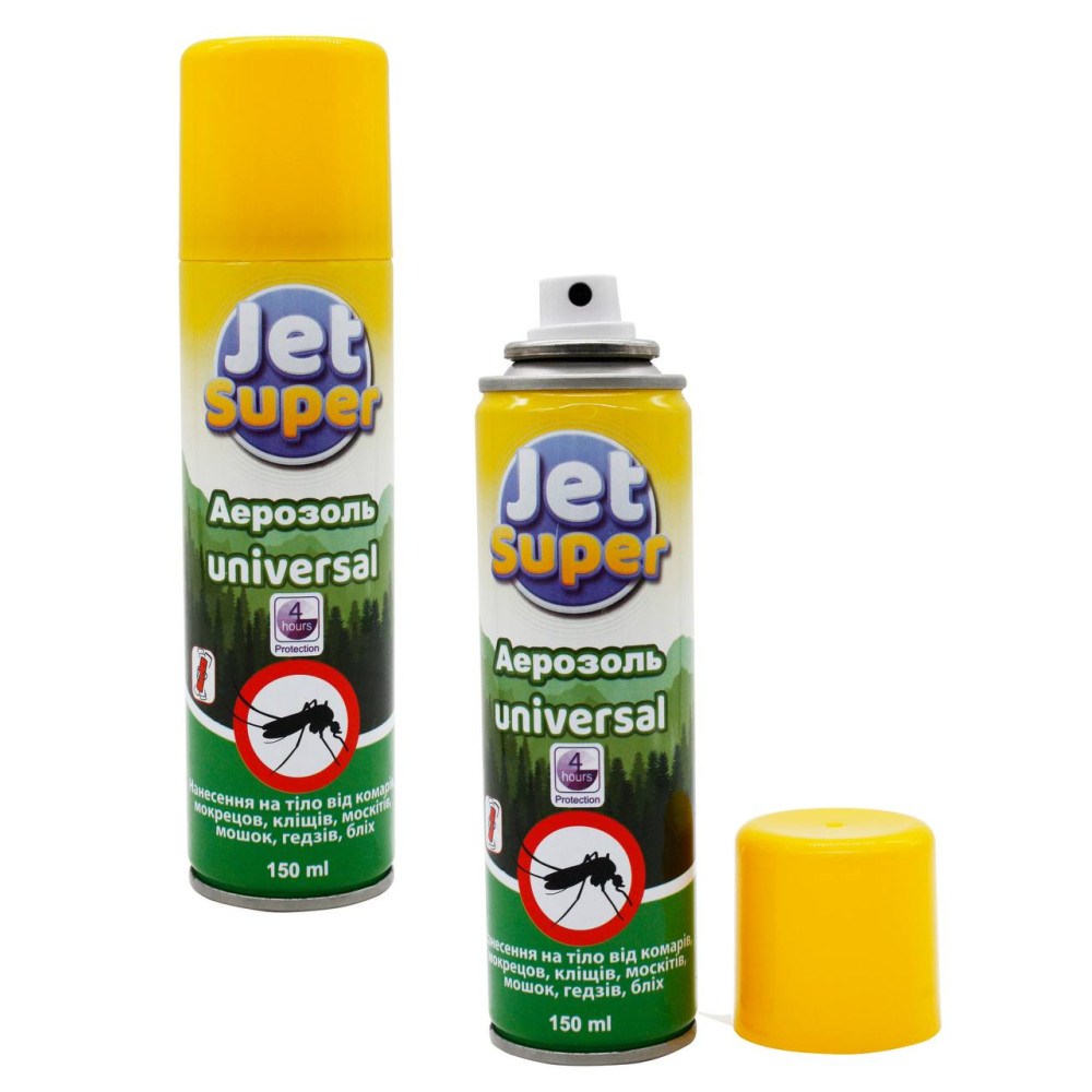 Аерозоль від комарів Jet Super Туреччина 150ml repellent Universal 4години (48) Аерозоль від комарів Jet Super Туреччина 150ml repellent Universal 4години (48)