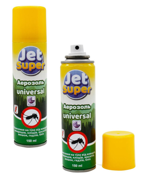 Аерозоль від комарів Jet Super Туреччина 150ml repellent Universal 4години (48)