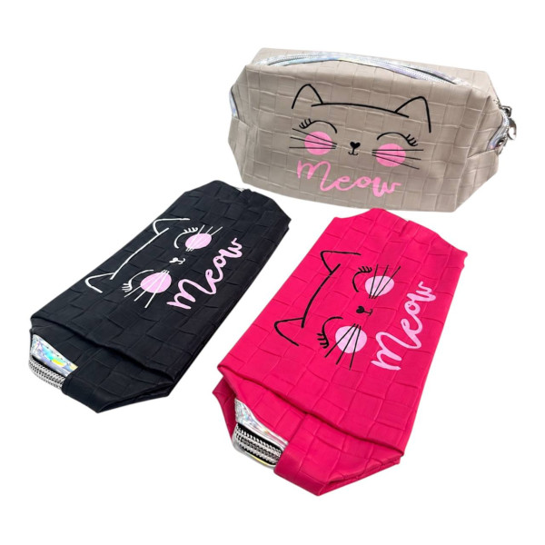 Косметичка pu з рис. кішки 1зм. 1ручка 4кол. 12шт в упак (25*7,5*10,7)см №833-1 (300)