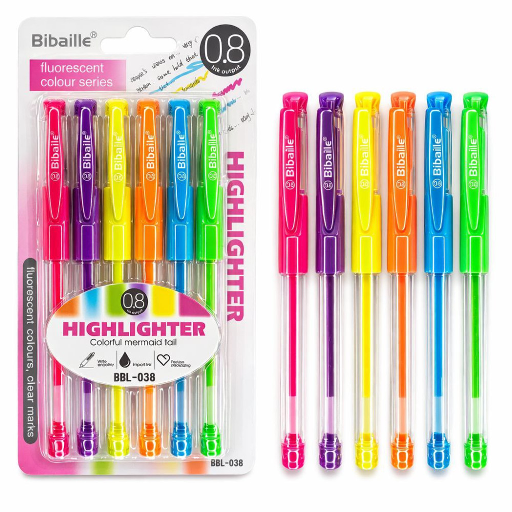 Ручка кулькова Bibaile, HIGHLIGHT, (6шт на планш.) (10*20)см № BBL-038 (384) Ручка кулькова Bibaile, HIGHLIGHT, (6шт на планш.) (10*20)см № BBL-038 (384)