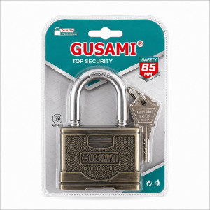 Замок навесной медного цв. GUSAMI  55мм с 4-я ключ. в нав. уп. 12шт в упак.  №AUG655 (96) оптом купить в Knopa