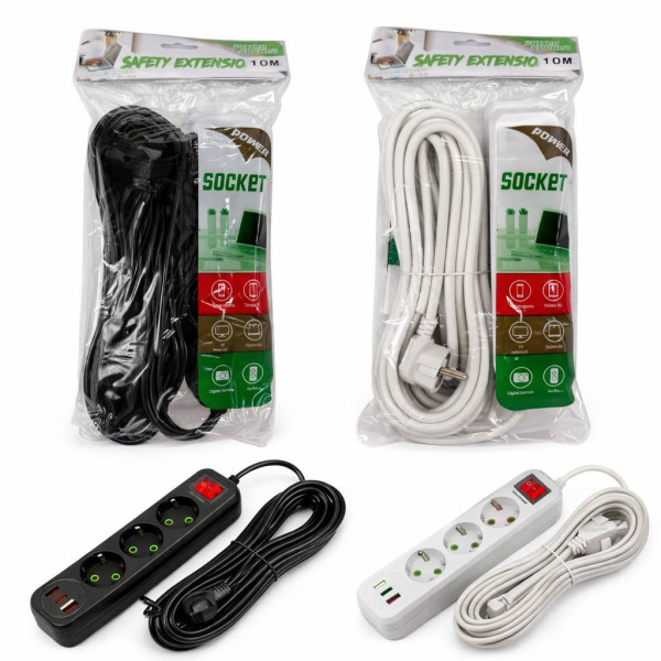 Подовжувач з 3-ма місцями розеткою 2кол. із вкл. у кл. USB+2 TC 10M №Q402-10 (60)